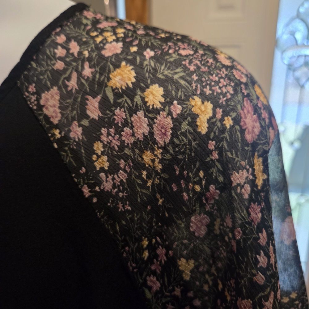 BloomChic Black Blouse with Floral Accents - Picture 2 of 4